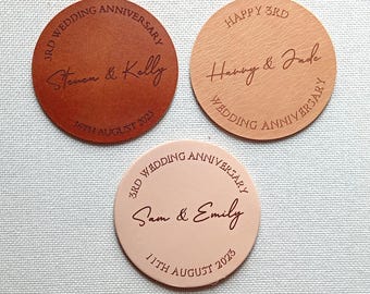 Personalised leather coasters for 3rd Anniversary gift