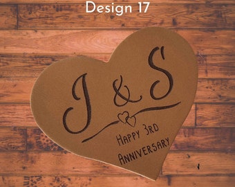 Personalised Leather Hearts Personalised for 3rd Wedding Anniversary Gift - Tag, Plain or Keyring