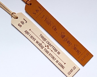Personalized 3rd Anniversary Leather Bookmark - Engraved Initials