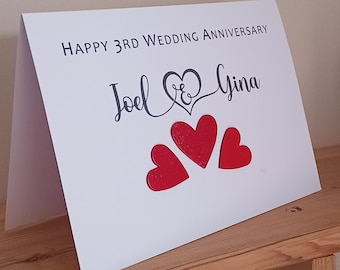 Personalised 3rd Anniversary Card | Real leather or Faux Leather hearts