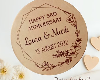 Personalised leather coasters for 3rd Anniversary gift in various shades of tan