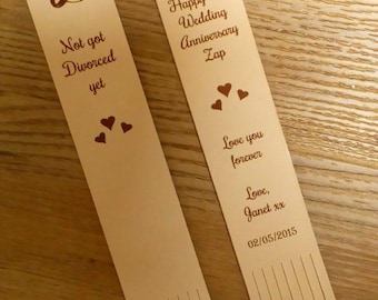 3rd Anniversary - Personalised leather bookmarks - engraved with your own wording, names and dates.