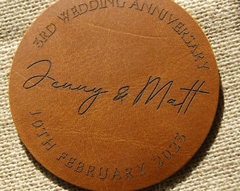 Personalised leather coasters for 3rd Anniversary gift