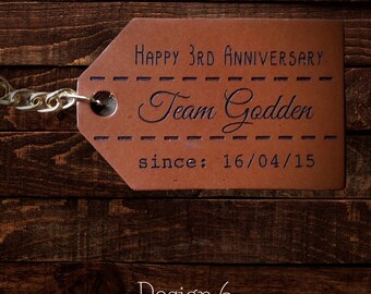 Personalised Leather Anniversary Keychain Custom Engraved Keyring Gift for Him Her