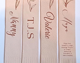 Personalised Leather Bookmark: Engraved Name & Birth Flower