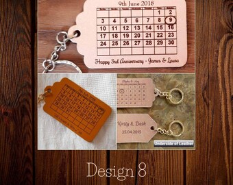 Personalised Leather Anniversary Keychain, Engraved Key Fob or Tag | Various designs