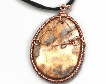 Copper Jasper stone pendant necklace, copper wire wrap gift for woman handmade jewelry boho
