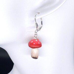 Red and white Mushroom Dangle Earrings – Whimsical Gift for Her