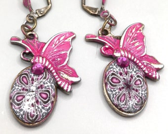 Pink Butterfly Earrings, Butterfly Earrings, pink butterfly