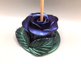 Purple rose incense holder, polymer clay, incense, meditation, zen, rose