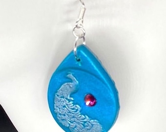 Blue peacock Polymer Clay Dangle Earrings