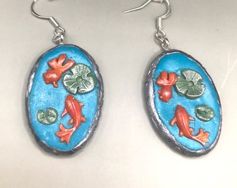 Koi Earrings, oval earrings, goldfish jewelry, animal jewelry, koi fish