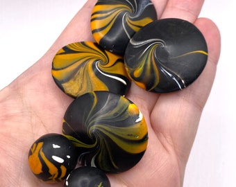 Handmade Polymer clay swirled beads, monarch butterfly beads, orange black white beads