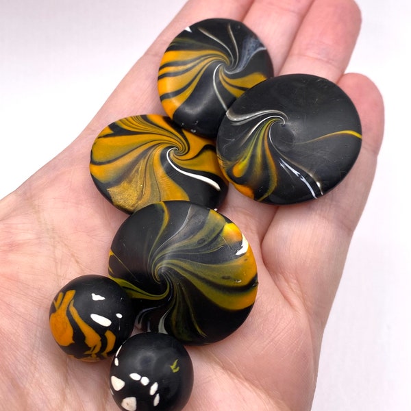 Handmade Polymer clay swirled beads, monarch butterfly beads, orange black white beads