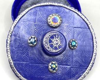 Mystical Celestial Moon Polymer Clay Jewelry Trinket Box - Handcrafted Keepsake Dish