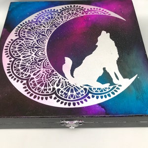 Moon and Wolf Wood Box: Unique Memory Keeper and Christmas Gift Idea