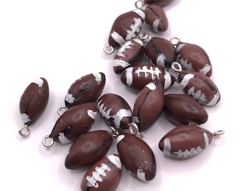 Handmade football pendant charms, Polymer clay beads, 10 pc