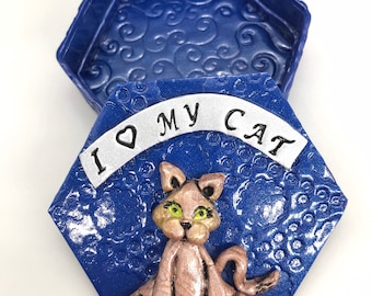 Joyero de gato de arcilla polimérica hecho a mano: regalo para los amantes de los felinos