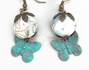 Boho Chic Butterfly Dangle Earrings: Unique Patina Finish, Stylish Dangle and Drop Design, Perfect Gift for Her