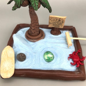 Jardín zen en miniatura, kit de jardín zen de playa, miniaturas, decoración de playa, océano, tabla de surf