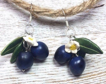 Silver Dangle Blueberry Earrings - Sweet Fruit Jewelry, Perfect for Girls