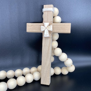 Wood Cross, Cross wall hanging, Howlite Stone Cross loop, spiritual wall decor