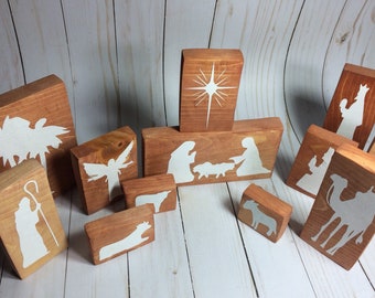 Wood Nativity set, baby jesus, nativity mantel display, Christmas nativity, pine nativity set