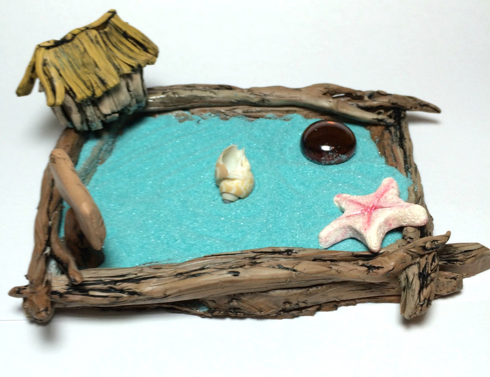 Miniature Zen Garden, Tiki Hut Zen Garden Kit, Ocean Decor, Nautical