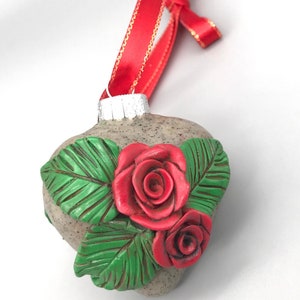 Handcrafted Red Rose Tree Ornament: Festive Holiday Decor and Charming Christmas Decoration