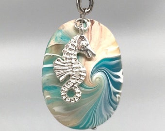 Seahorse necklace, Beach necklace, ocean necklace, wave necklace, beach jewelry, ocean wave, ocean jewelry