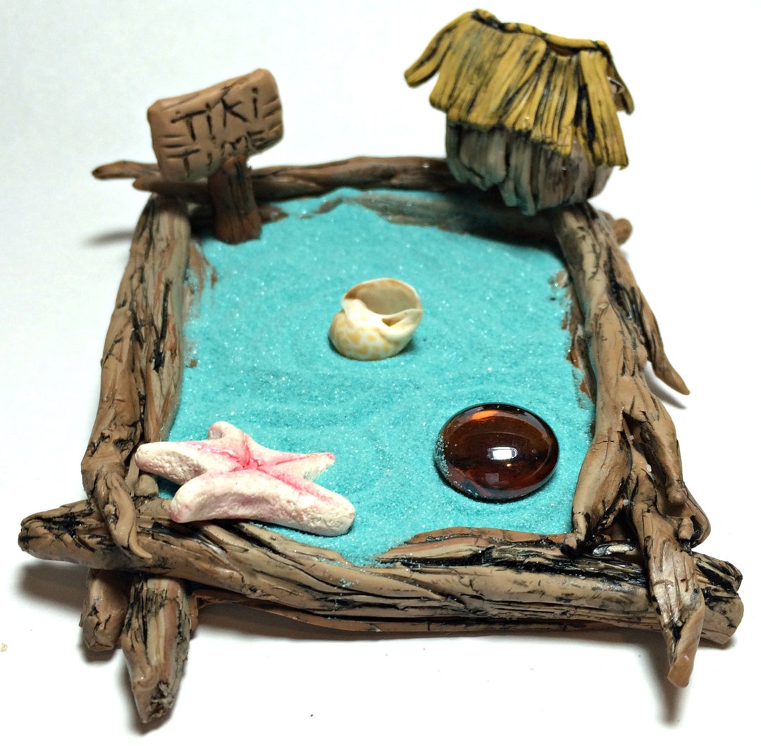 Miniature Zen Garden, Tiki Hut Zen Garden Kit, Ocean Decor, Nautical