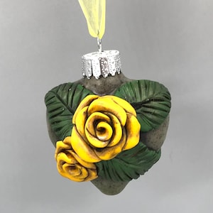 Handcrafted Yellow Rose Ornament, Polymer Clay Floral Decor for Home or Gifts