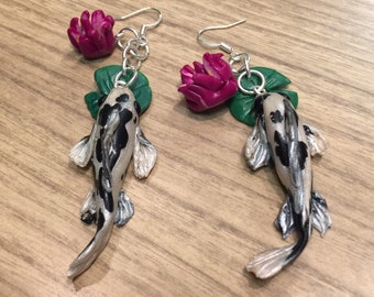 Miniature Koi Earrings, Handcrafted Nature Dangle Earrings - Animal Inspired Jewelry