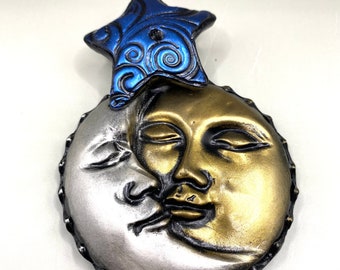 Moon and sun incense holder, celestial decor, moon kissing sun