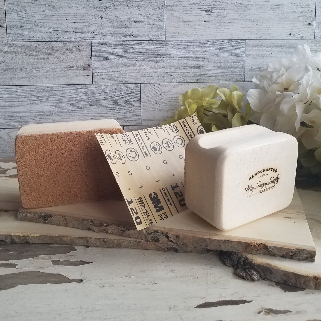 Handheld Sanding Block Set of 2, Reclaimed Wood Sanding Block, Cork