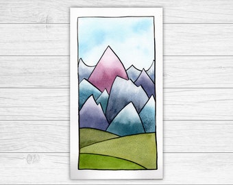 Mountain scene original watercolour painting | Landscape Watercolour | Mountain Art | Wall Art