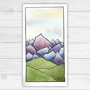 Pink, Purple and Blue Mountains Original Watercolour Painting Landscape Watercolour Mountain Art Wall Art image 1