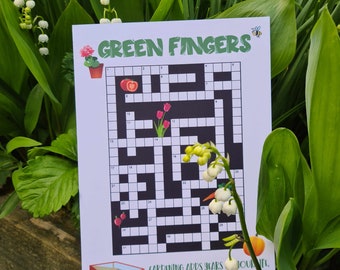 Green Fingers Crossword Card - gardening themed crossword puzzle greetings card for gardeners and growers - Any Occasion Card