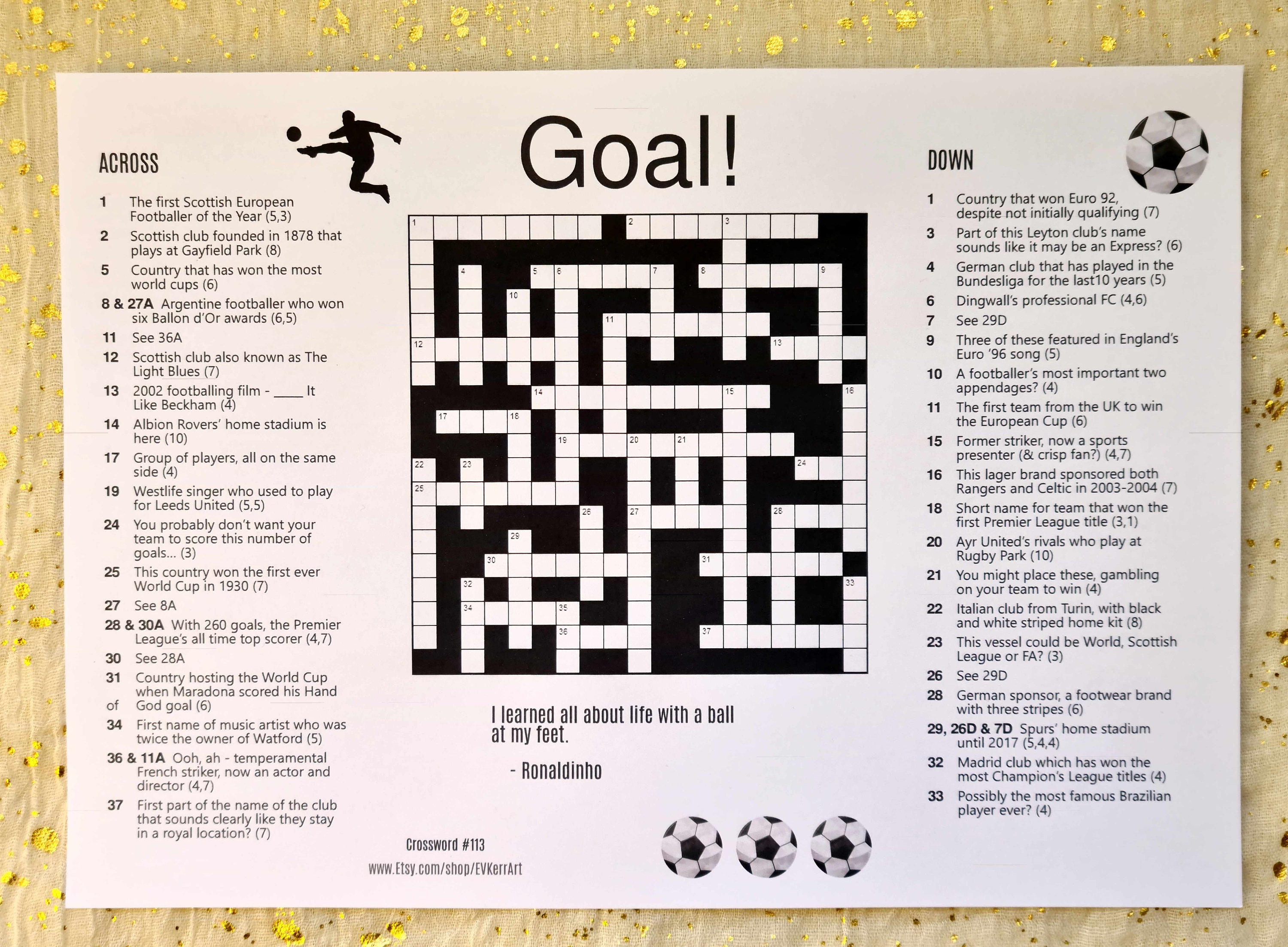 Goal Printable Crossword Football soccer Themed Crossword Etsy