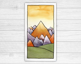 Orange Mountain Original Watercolour Painting | Landscape Watercolour | Mountain Art | Wall Art