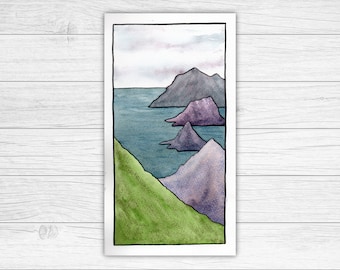 Mountains and Sea Original Watercolour Painting | Landscape Watercolour | Mountain Art | Wall Art