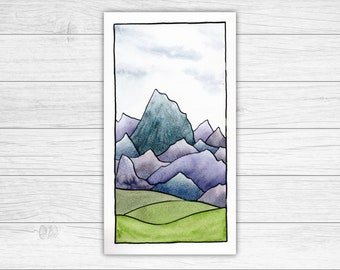 Blue and Purple Mountains Original Watercolour Painting | Landscape Watercolour | Mountain Art | Wall Art