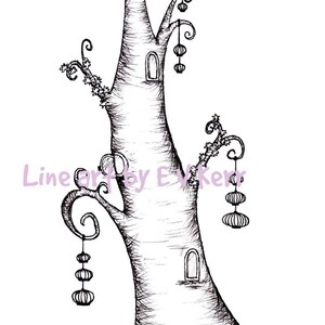 Sprookjesboom - zeer fijne tekeningen, handgetekend, illustratie, digitaal beeld, afdrukbaar, kaarten maken, scrapbooking, bladwijzer, Instant Download