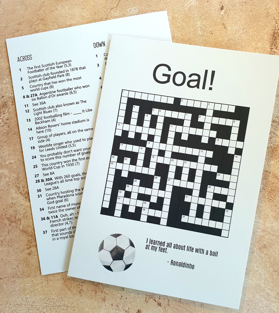 Goal Crossword Card Football Soccer Themed Crossword Puzzle Etsy UK