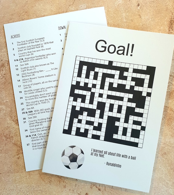 Goal Crossword Card Football Soccer Themed Crossword Puzzle Etsy UK