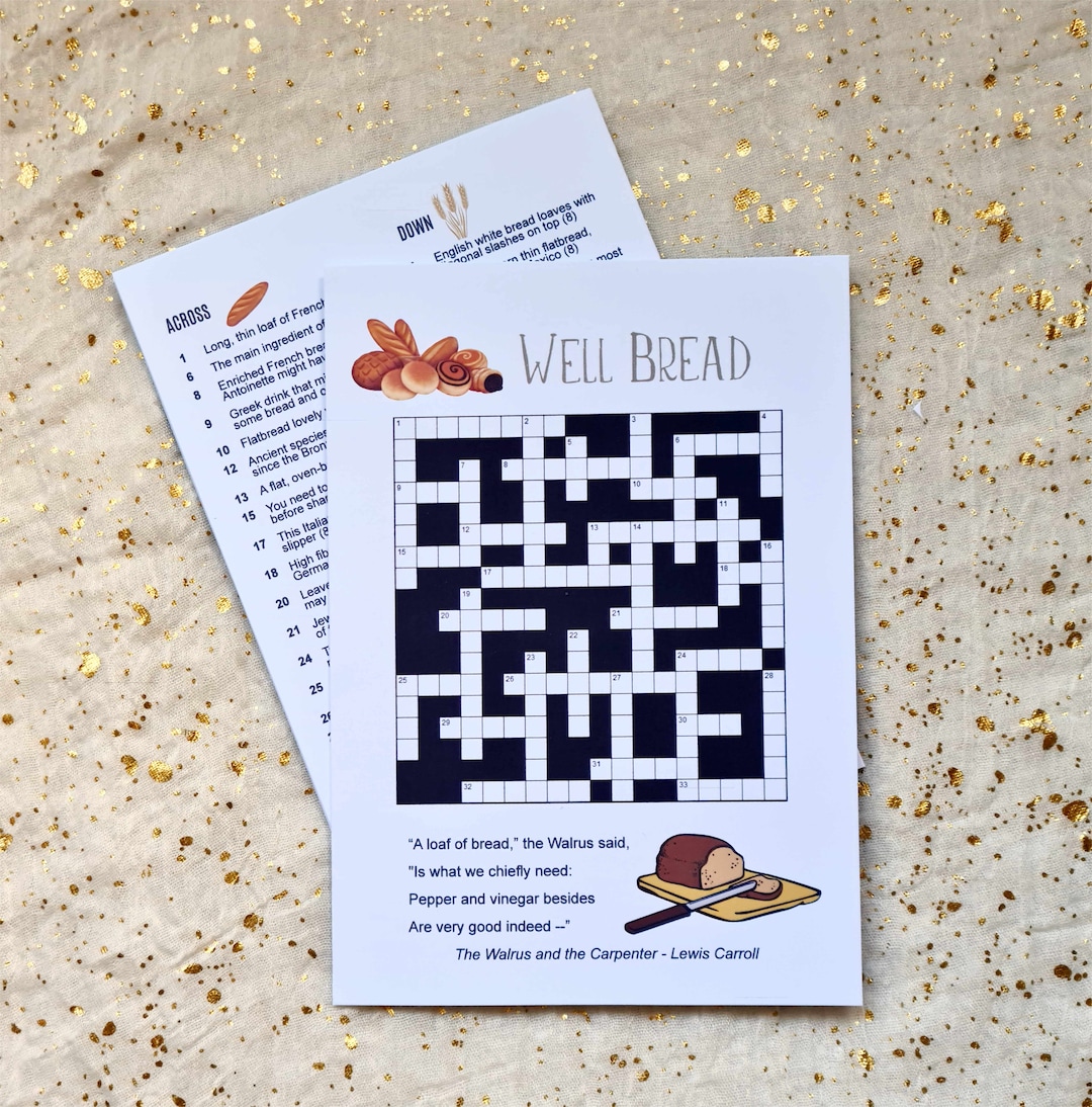 Well Bread Crossword Card Bread Themed Crossword Puzzle Etsy