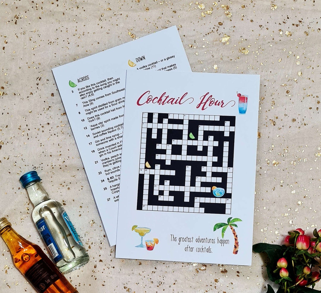 Cocktail Hour Crossword Card Cocktail Themed Crossword Etsy UK