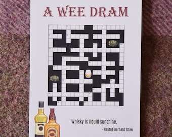 A Wee Dram Crossword Card - whisky themed crossword puzzle greetings card - Any Occasion Card