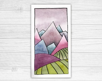 Mountains and Hills Original Watercolour Painting | Landscape Watercolour | Mountain Art | Wall Art