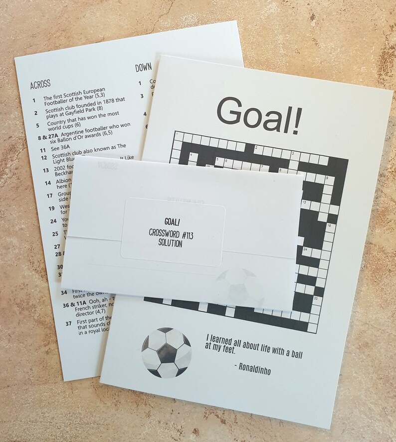Goal Crossword Card Football Soccer Themed Crossword Puzzle Etsy UK